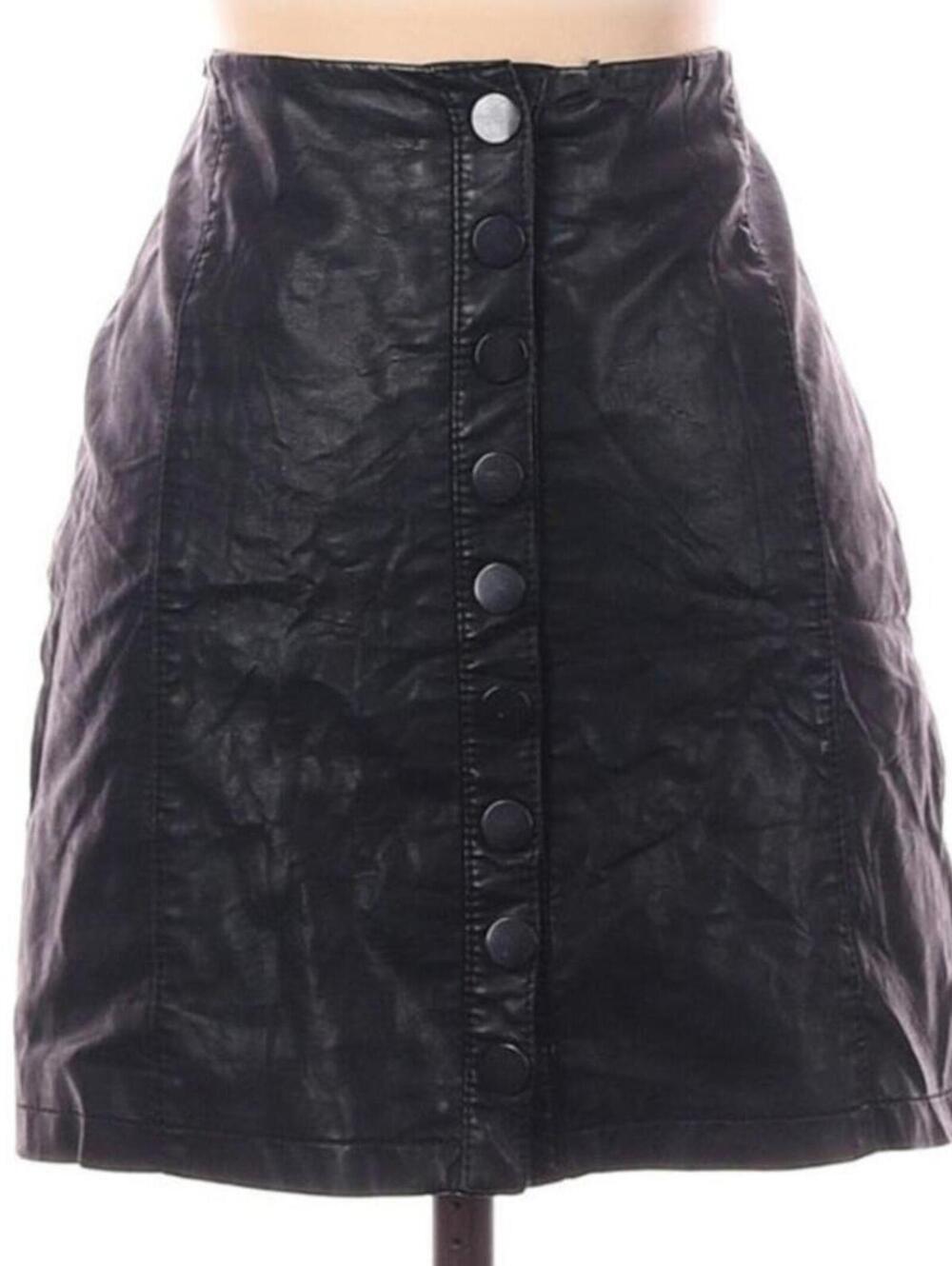 Free People Black Vegan Faux Leather Skirt